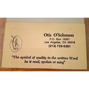 Vintage Business Card Otis O' Solomon Los Angeles Watts' Prophet and Performer